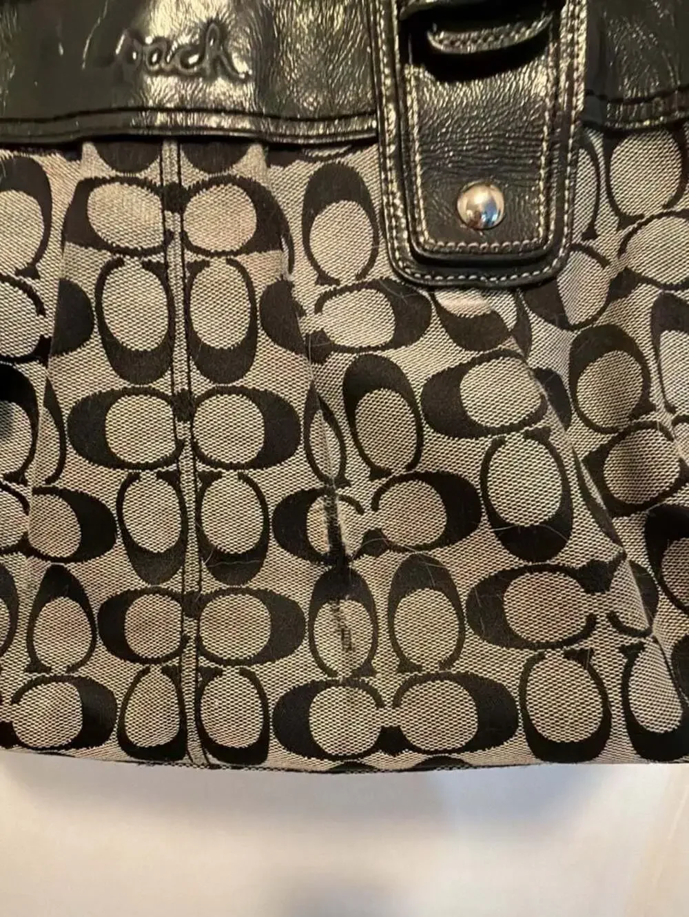 Coach Signature Canvas and Patent Leather Shoulder Bag